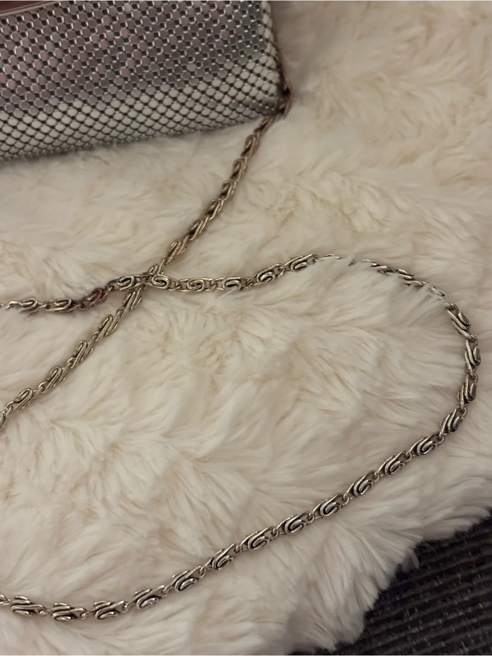 Vintage Carolyne Barton Silver Mesh Evening Clutch Shoulder Bag Chain Strap